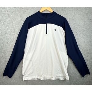 Coolibar Sweater Mens XL White Navy Nocona Zip Rashguard 1/4 Zip Pullover